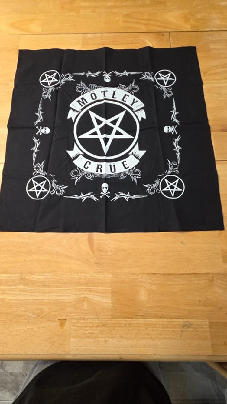 Mötley Crüe Bandana Black White Pentagram Skull Logo Official Rock Off New